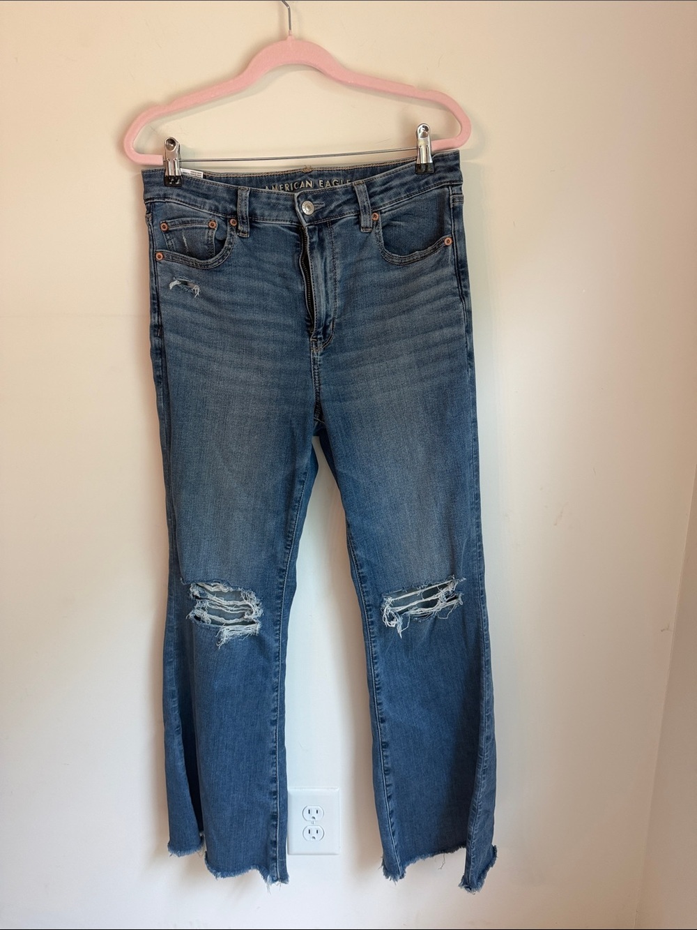 American Eagle Light Blue High-Rise Flare Denim Jeans 8 short